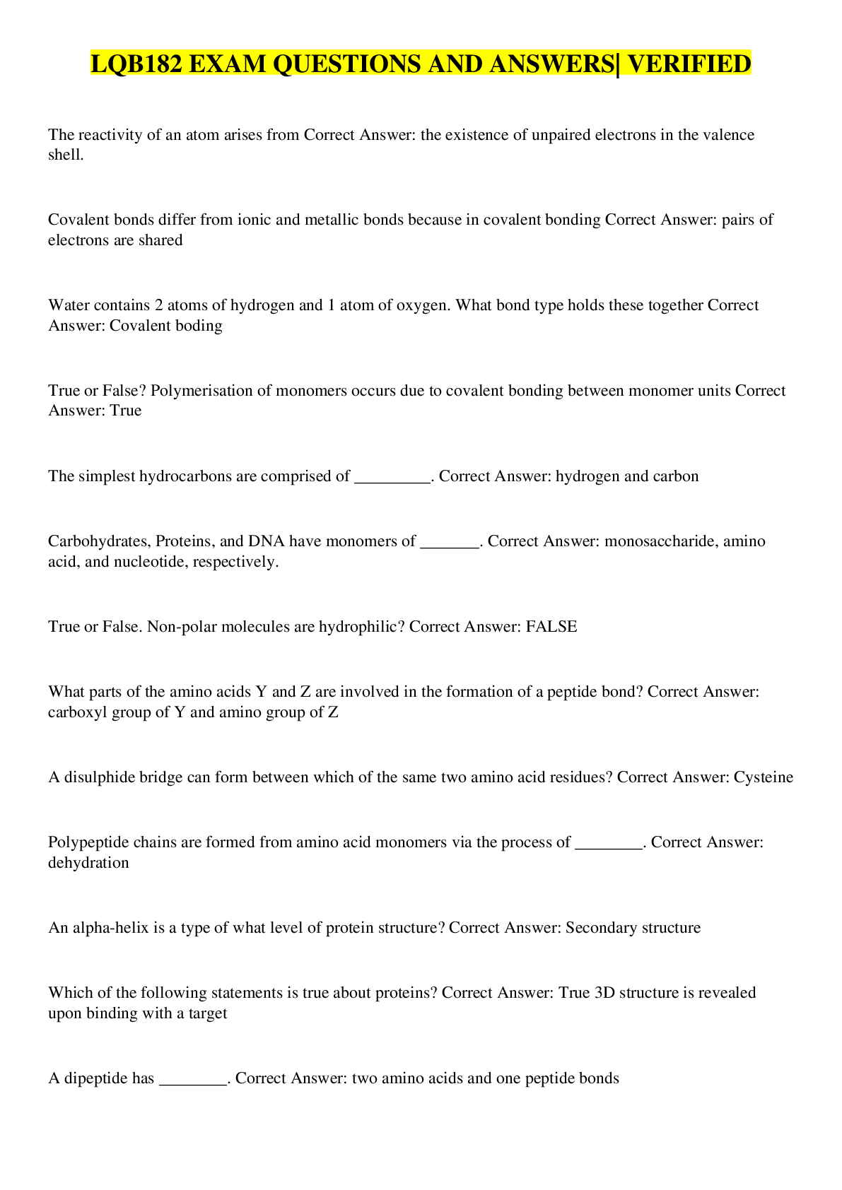 Preview image for LQB182 EXAM QUESTIONS AND ANSWERS| VERIFIED